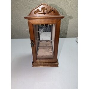 Vintage‎ Wooden Jewelry Cabinet Necklace Ring Etched Glass & Mirror